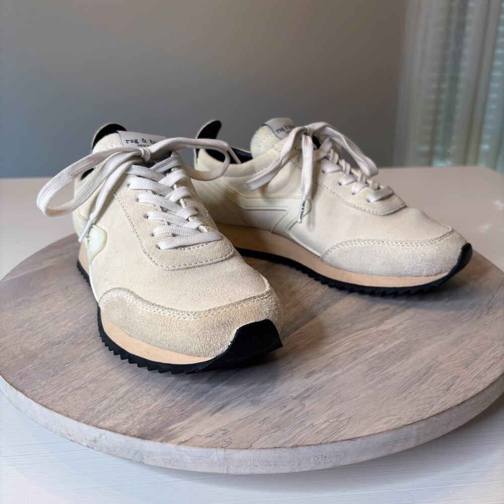 Rag & Bone Retro Runner Sneakers Off White Suede Nylon EU 36.5 US 6 Women’s - Picture 2 of 10